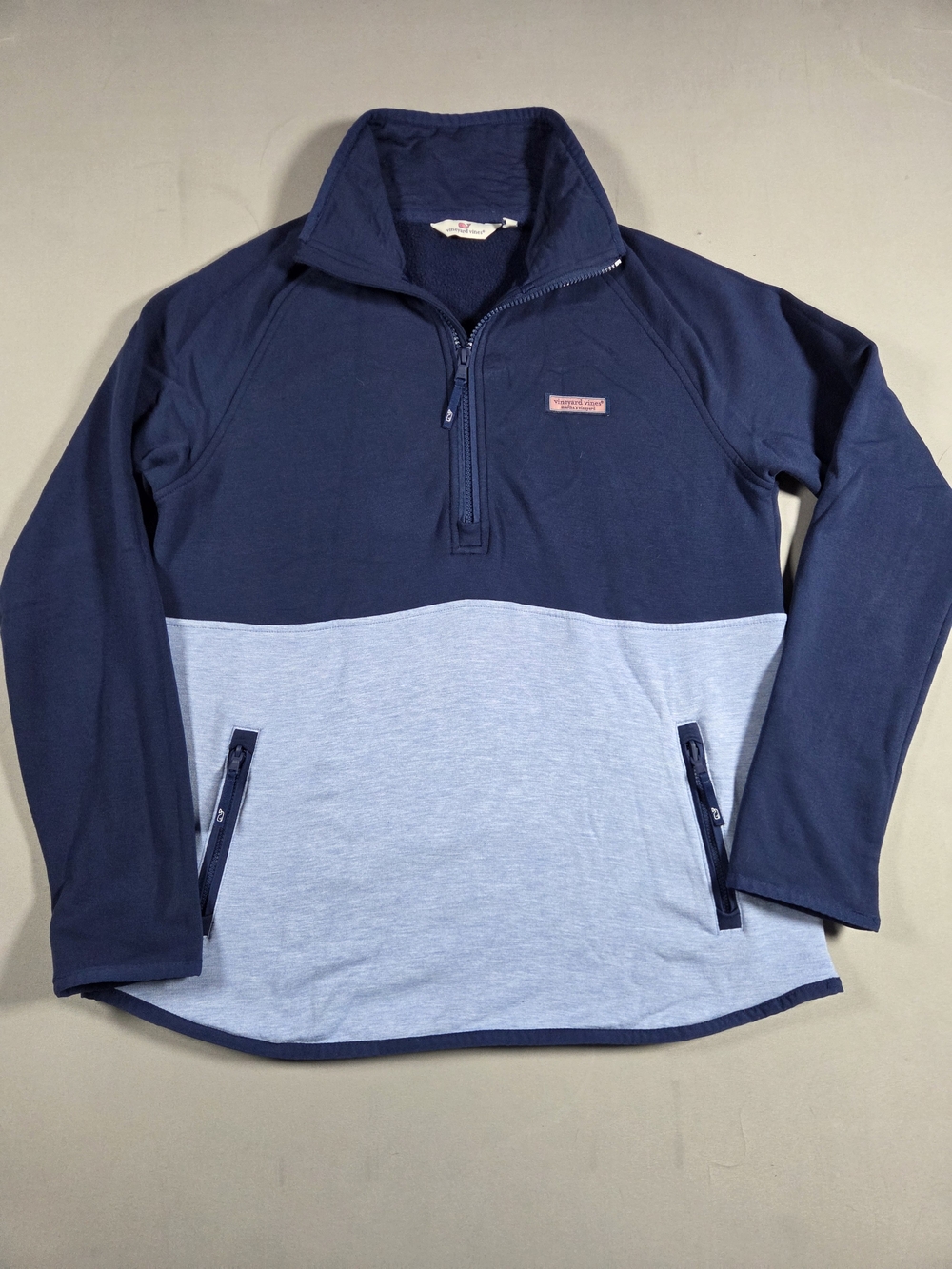 Vineyard Vines Navy and Light Blue 1/4-Zip Pullover Mens Medium